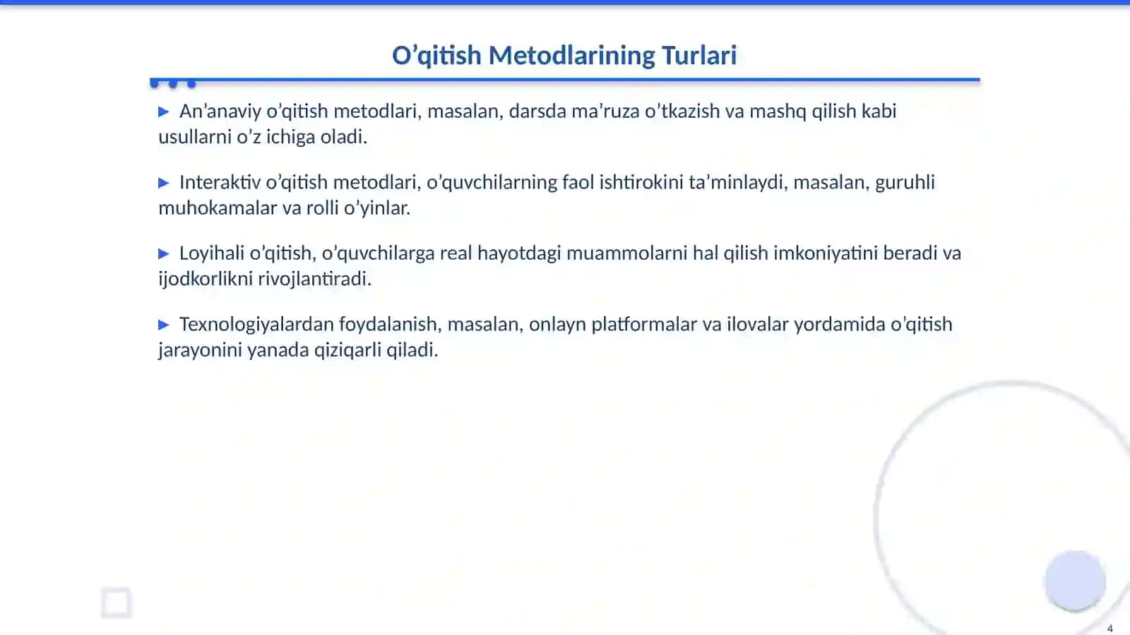 O’ZBEK (ONA) TILI O’QITISH METODLARI 4