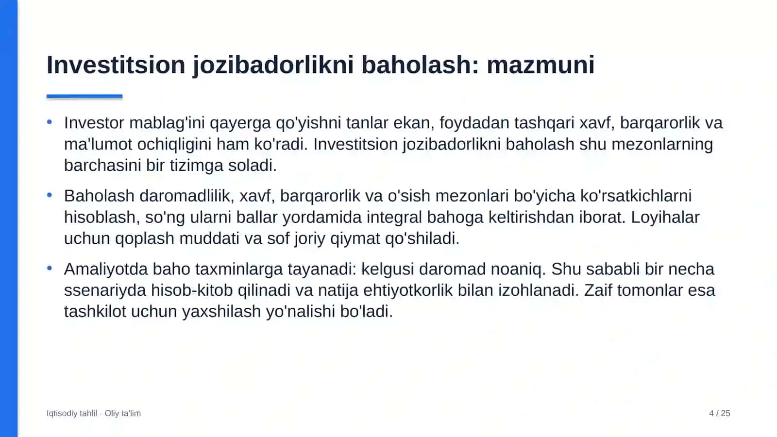 tikuvchilik atelyelarida investitsion jozibadorlikni baholash 6735 4