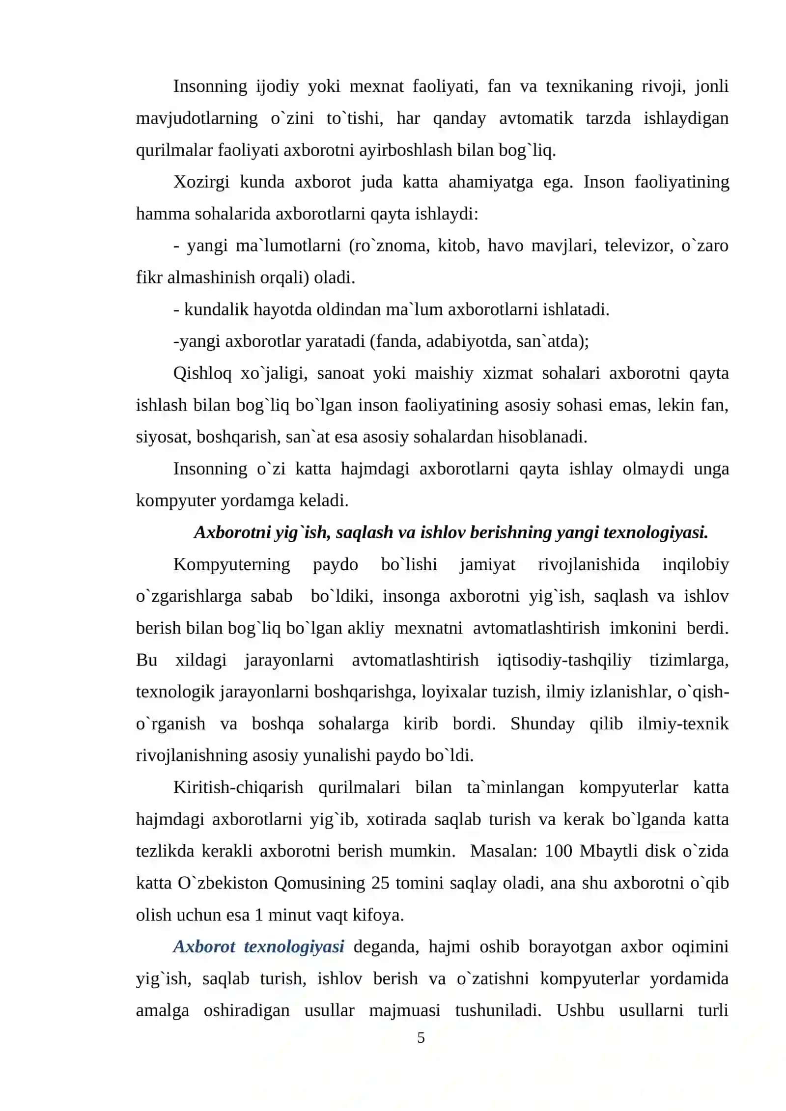 AXBOROT TEXNOLOGIYALARI FANINING PREDMETI 4