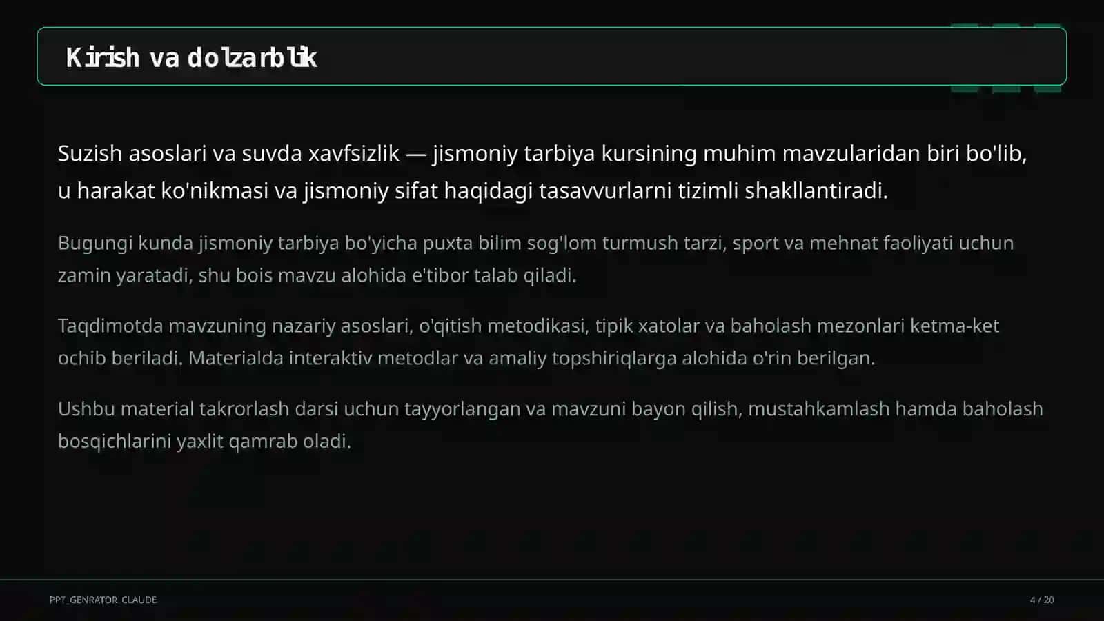 Suzish asoslari va suvda xavfsizlik (6-sinf) 4