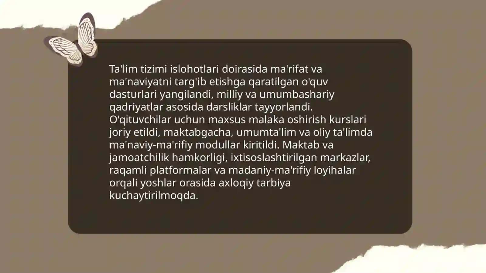 Yangi O‘zbekistonda amalga oshirilayotgan ma'naviy o‘zgarishlar 4
