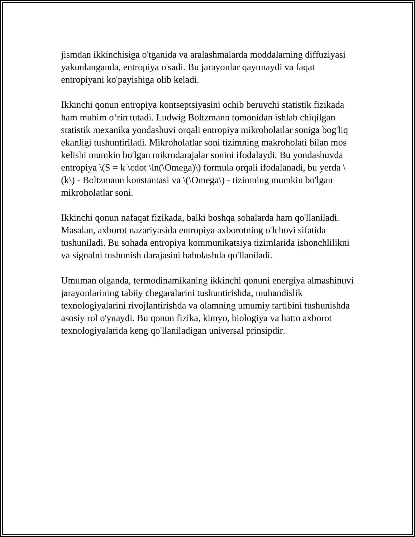 MUSTAQIL ISH Mavzu: TERMODINAMIKANING IKKINCHI QONUNI. ENTALPIYA 4
