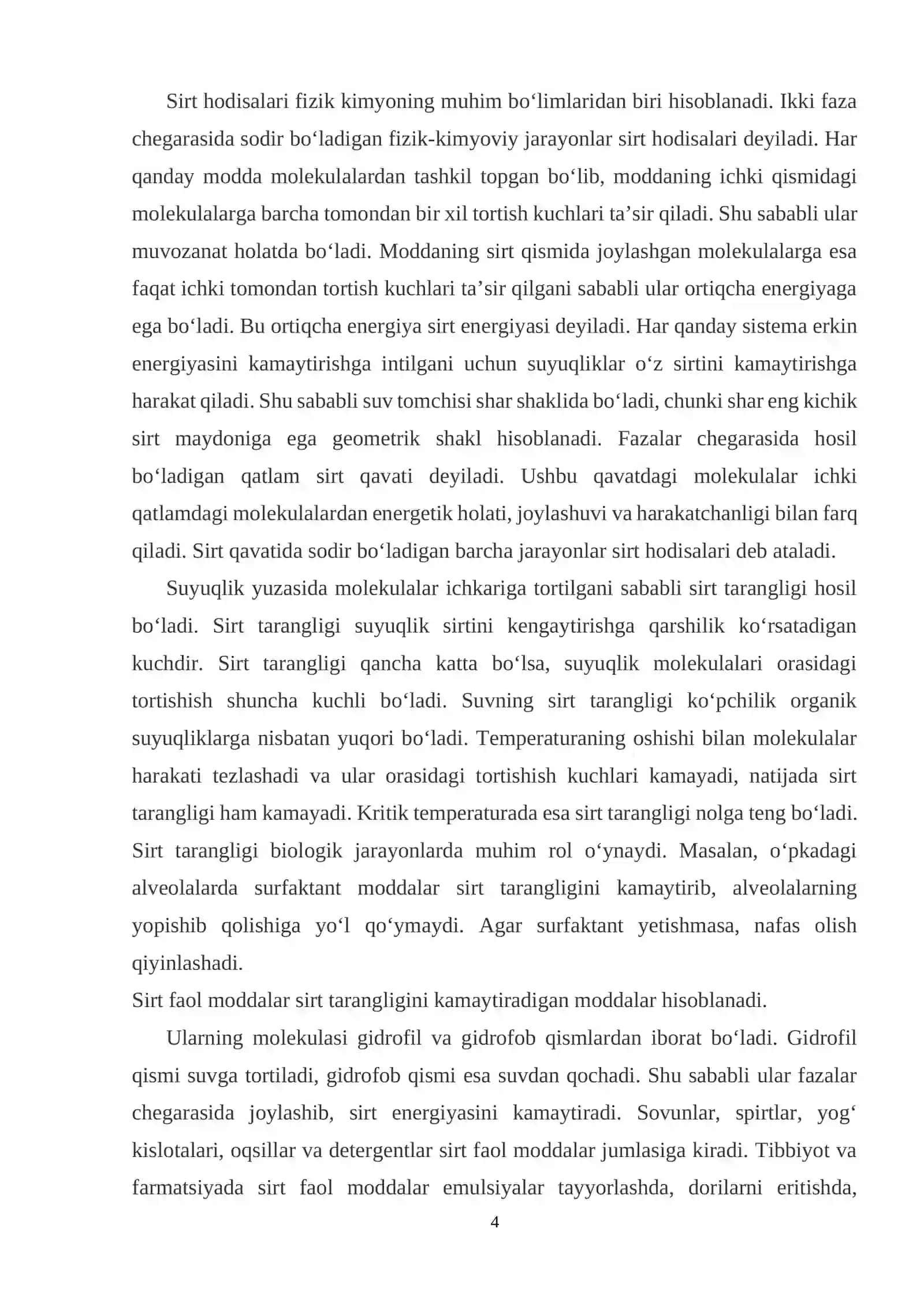 Sirt hodisalari va adsorbsiya. Xromatografiya. Adsorbsiyadan sifat reaksiyalari. Adsorbsiyani miqdoriy jihatdan baholash 4