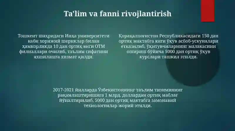 O‘zbekiston Respublikasining rivojlantirish yo‘nalishlari 4