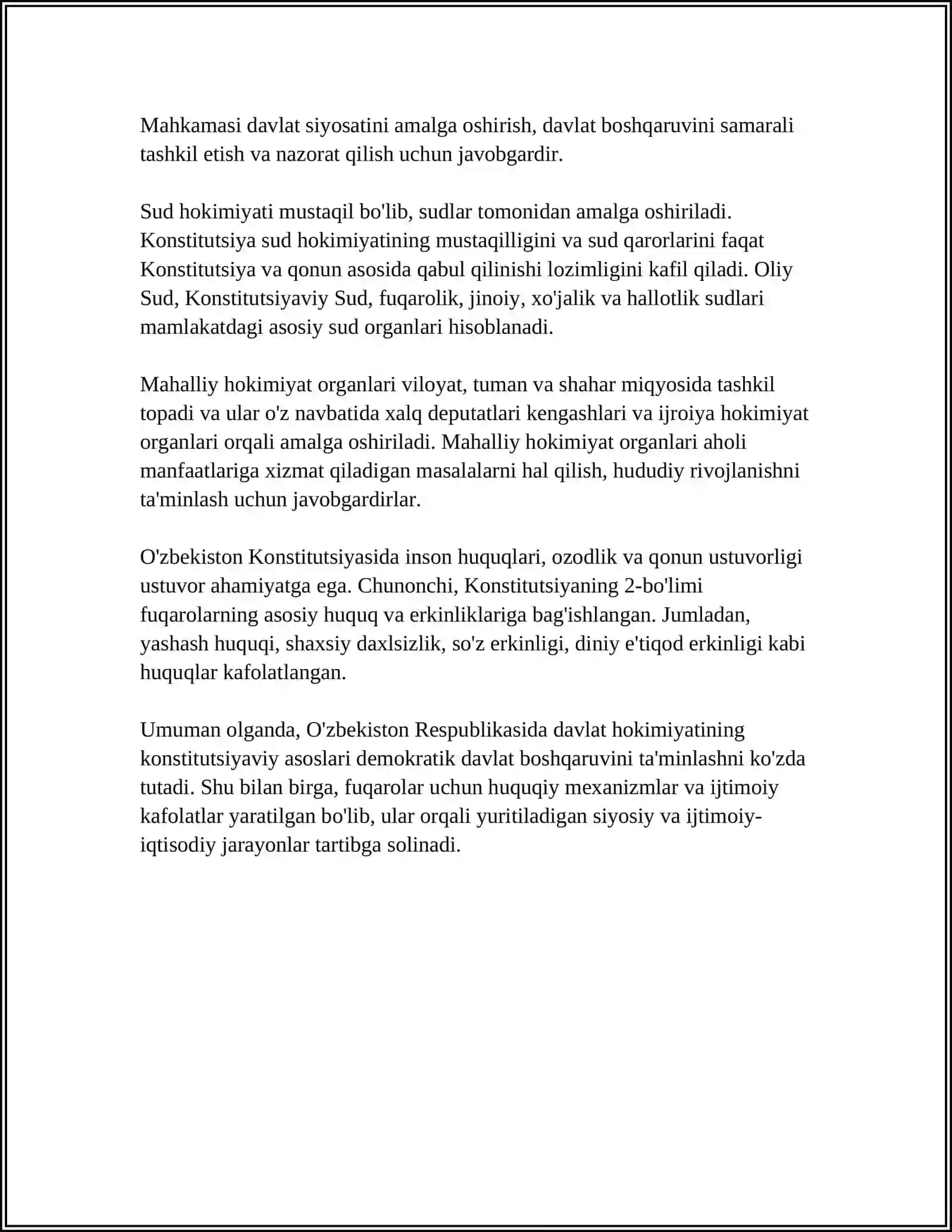 O'zbekistonda Davlat Hokimiyatini Amalga Oshirishning Xuquqiy Asoslari 4