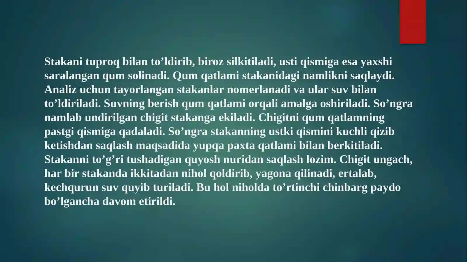 O’simliklarni so’lish namli g’oyicha tajribalar 4