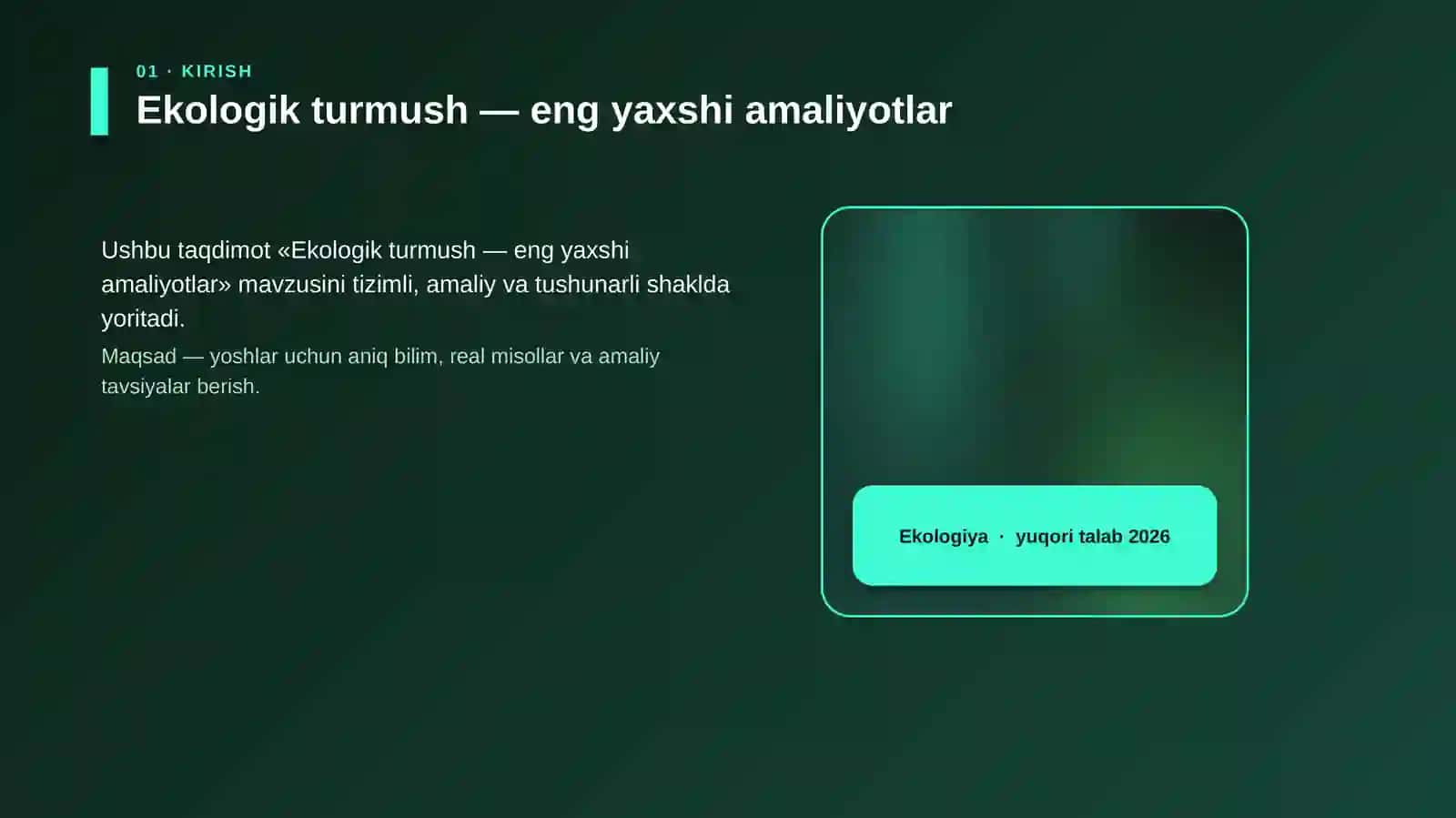 Ekologik turmush — eng yaxshi amaliyotlar 4