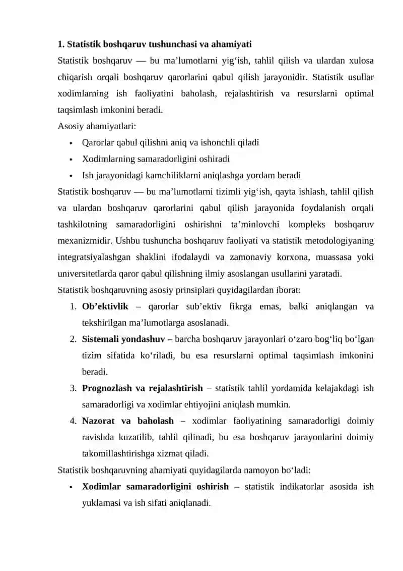 Statistik boshqaruv jarayonida xodimlarni yaratish mexanizmini takomillashtirish 4
