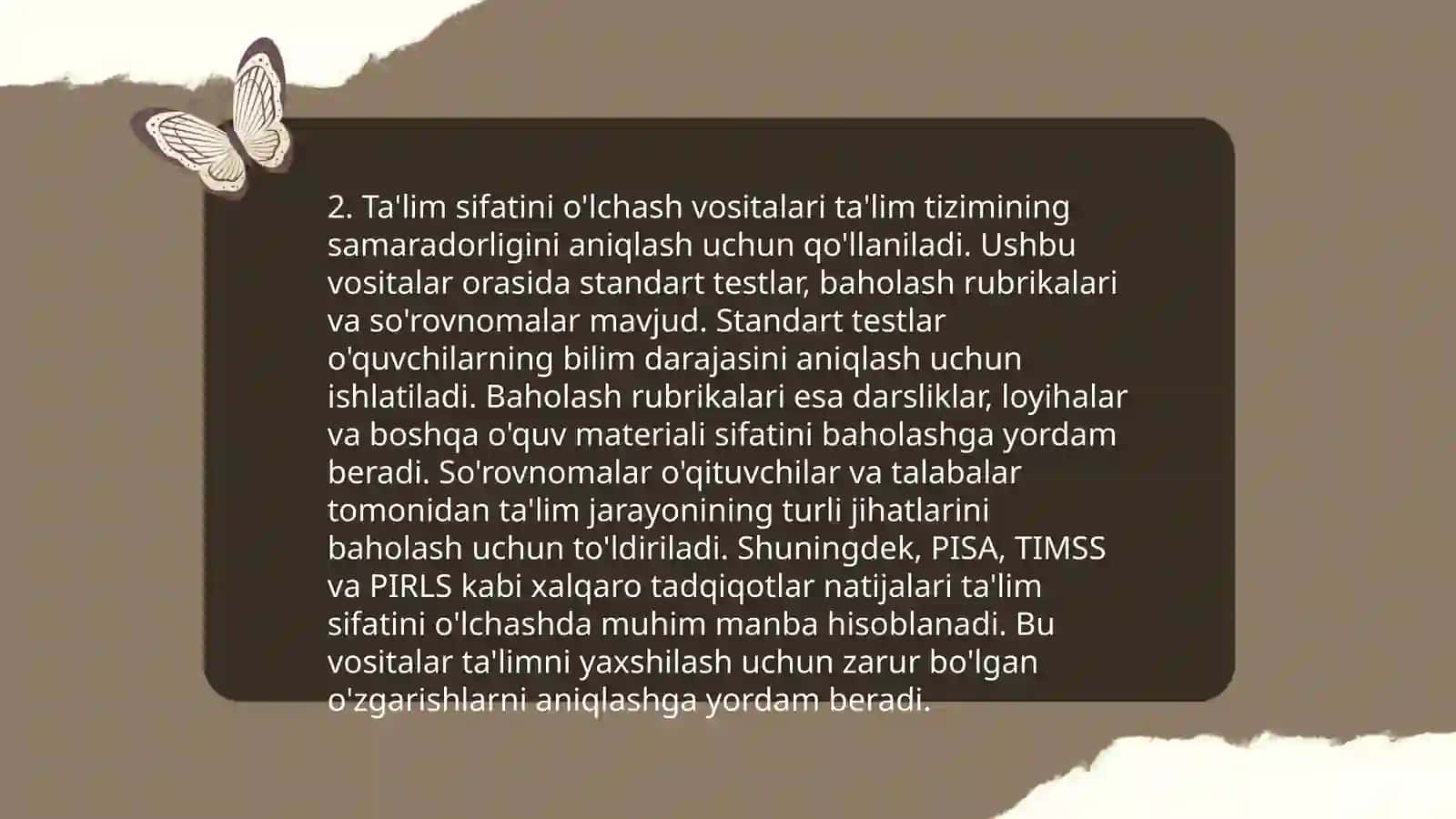 Ta'lim sifatini nazorat qilish va uning turlari. Zamonaviy dars tipologiyasi va unga qo'yiladigan talablar 4
