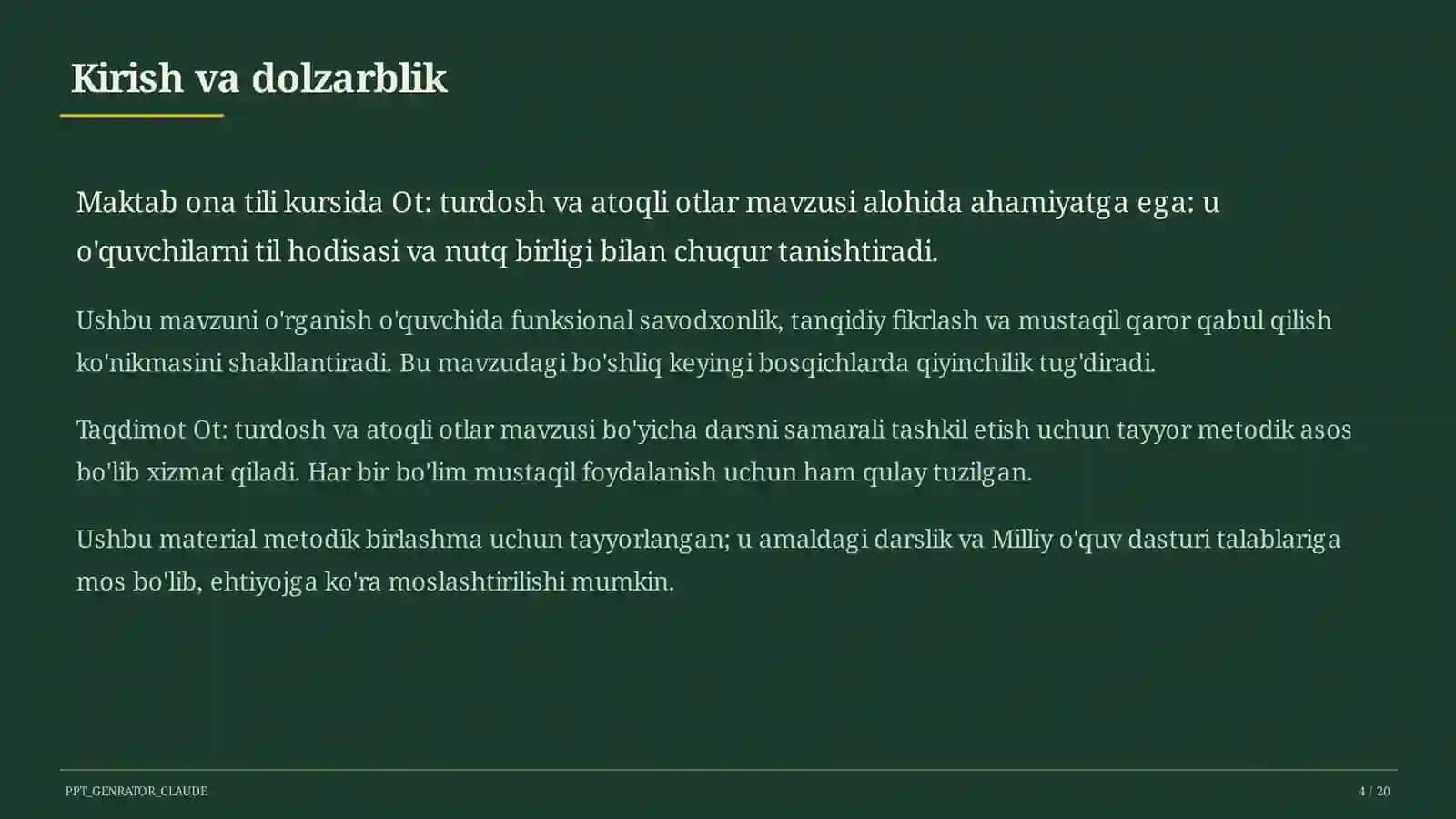 Ona tili (5–11) — metodik birlashma uchun 4