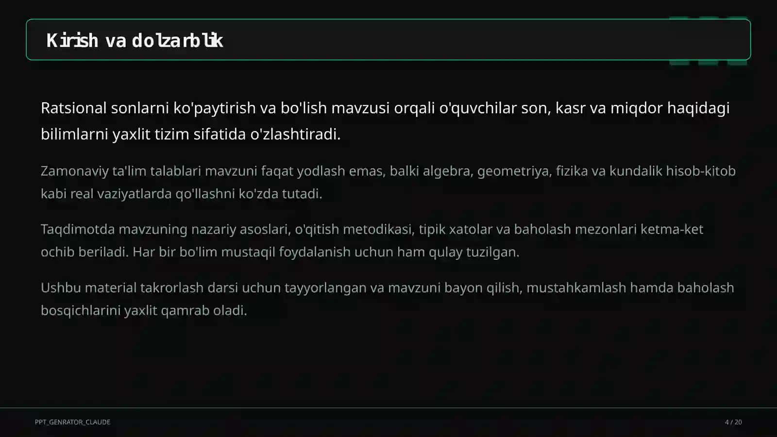 Ratsional sonlarni ko'paytirish va bo'lish (6-sinf) 4
