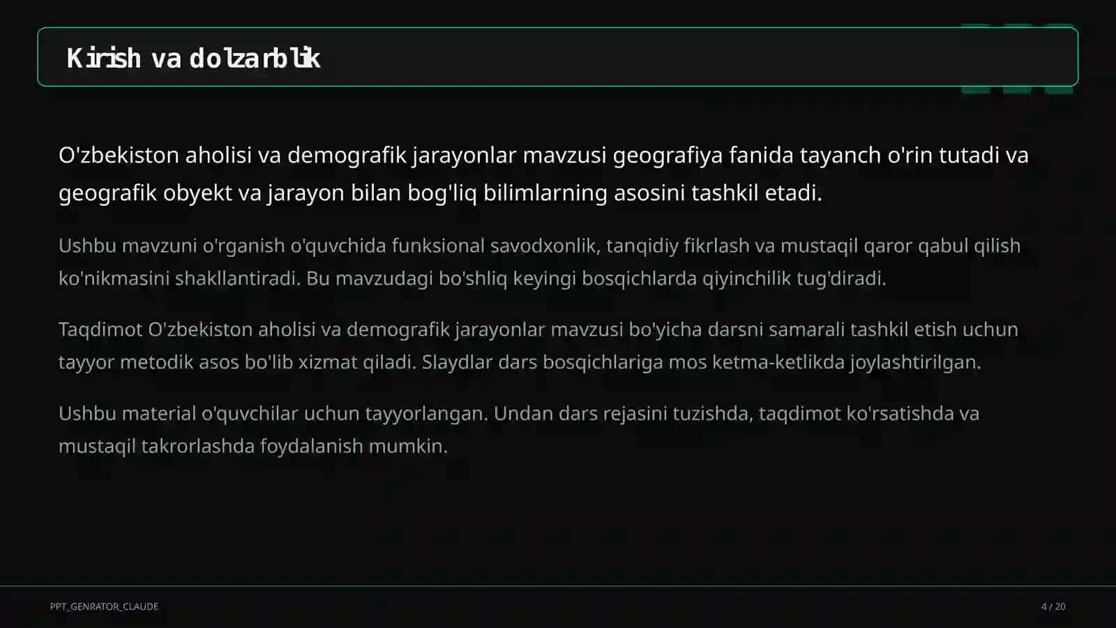 O'zbekiston aholisi va demografik jarayonlar (9-sinf) 4