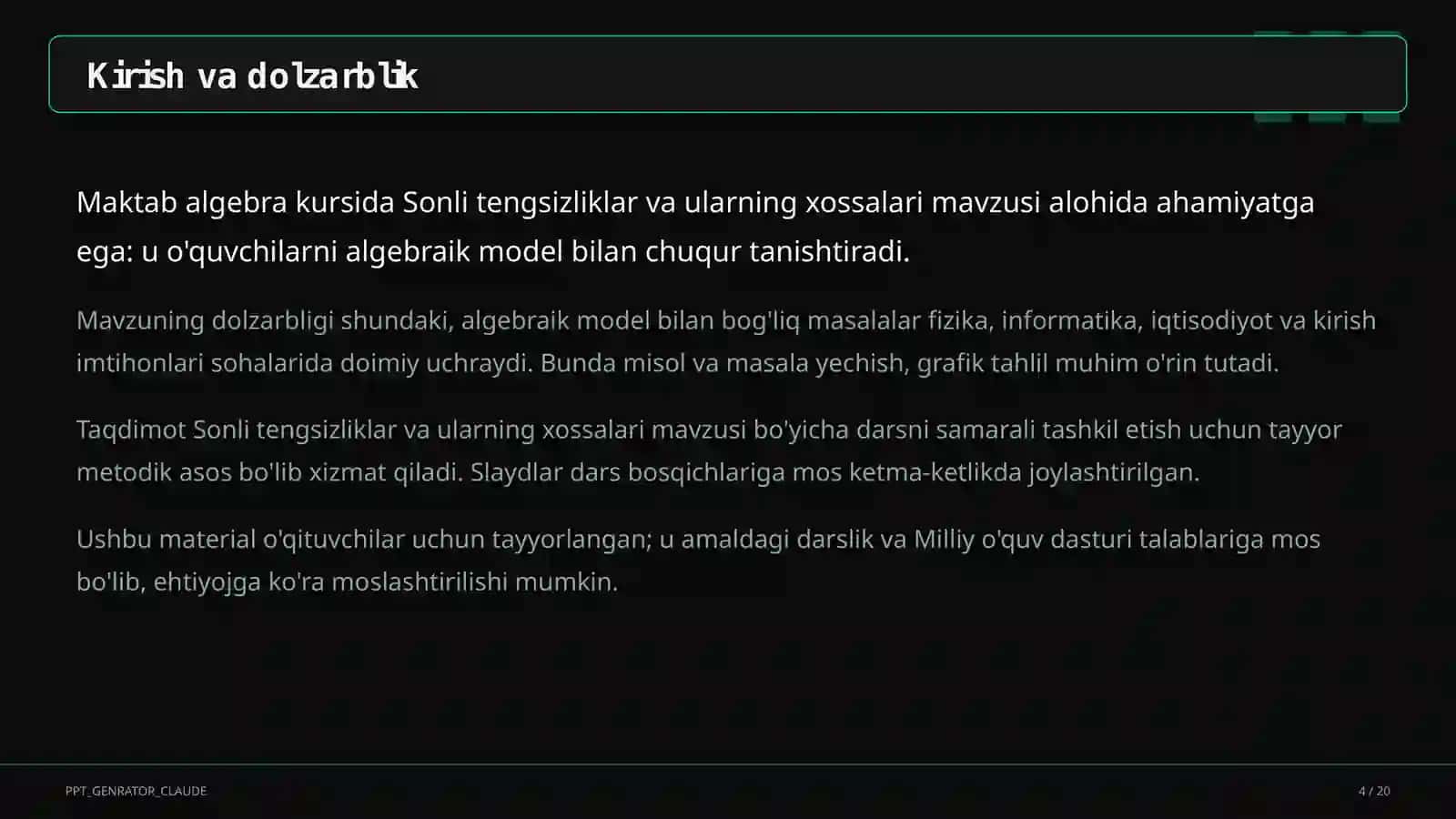 Sonli tengsizliklar va ularning xossalari (8-sinf) 4