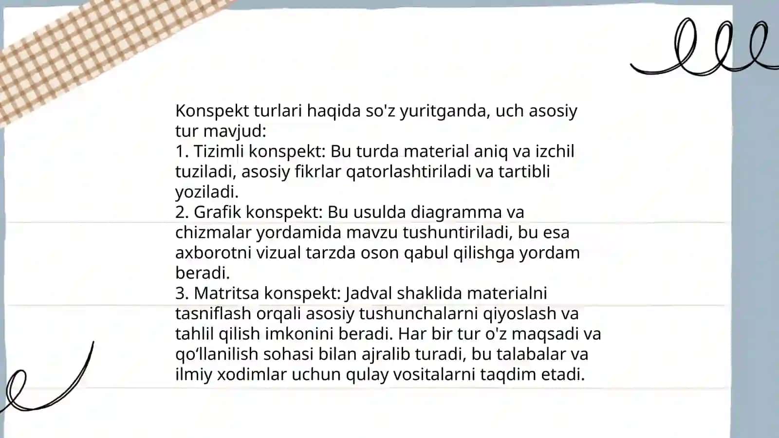 Konspekt Konpekt turlari. Konspektlashtirish usulari 4