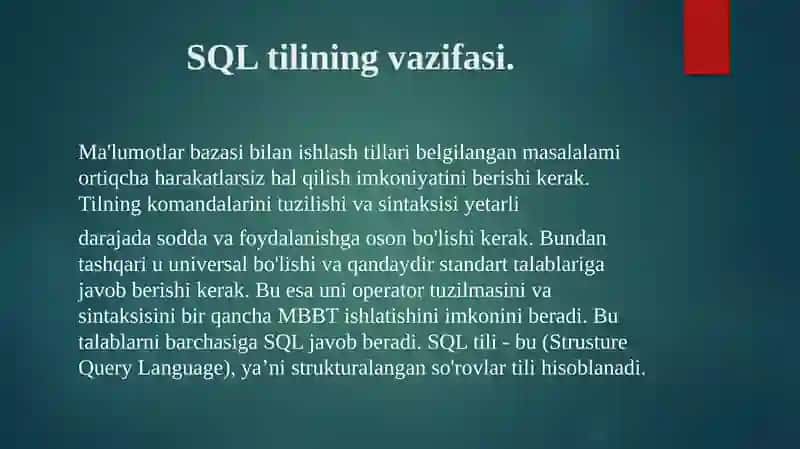 SQL operatorlarini yozish 4