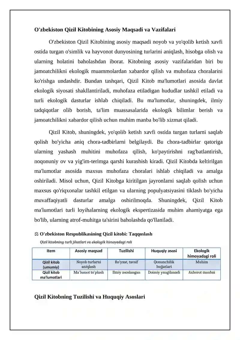 O'zbekiston Qizil kitobi: Maqsadi, Tuzilishi va Huquqiy Asoslari 4