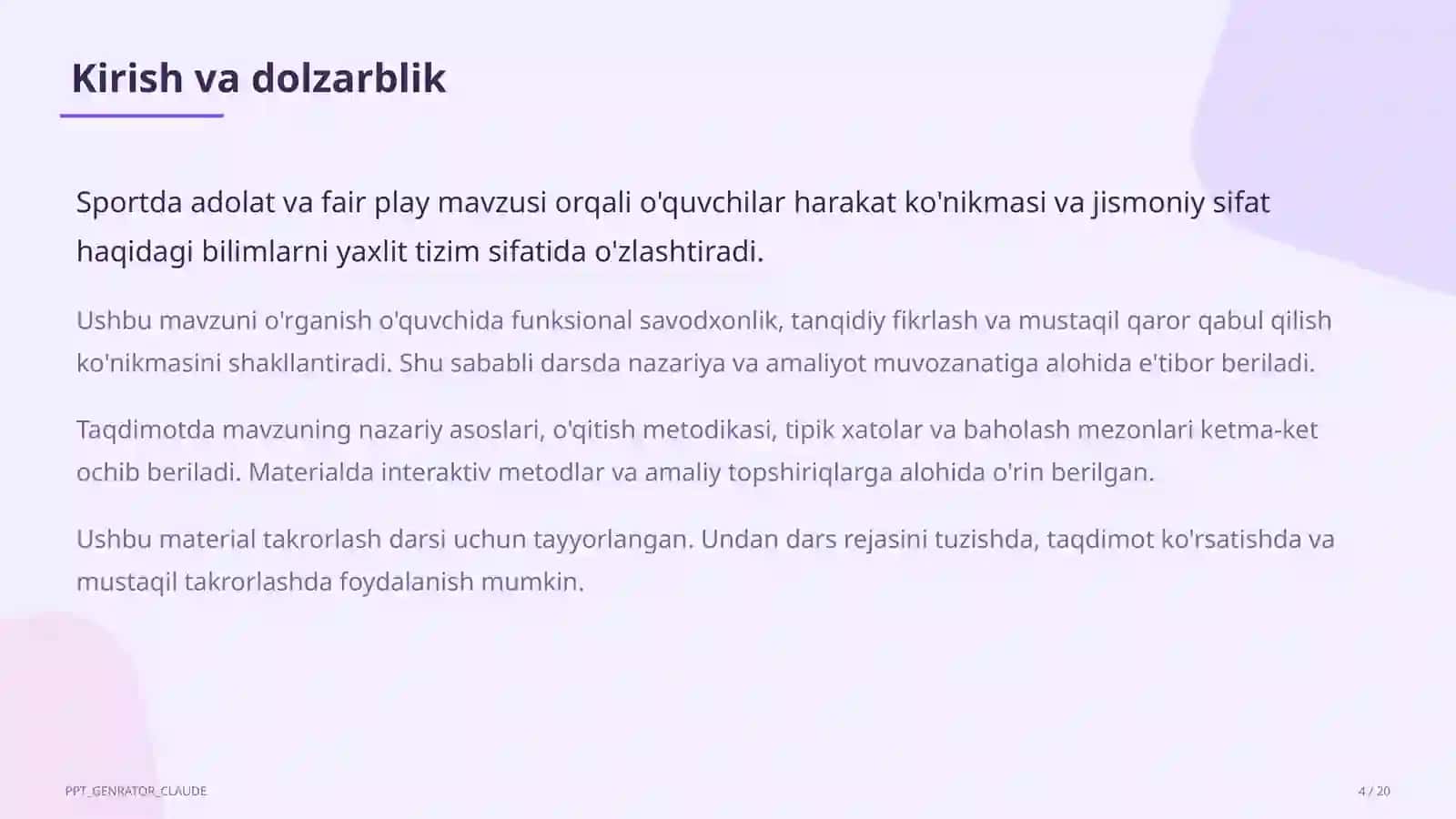 Sportda adolat va fair play (10-sinf) 4