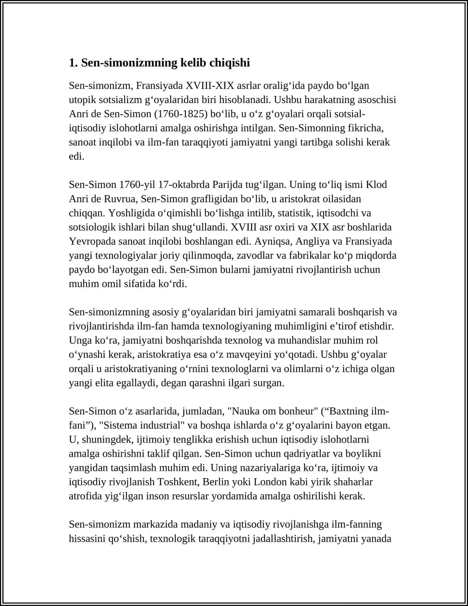 SEN-SIMONIZM EVOLYUTSIYASI. SH. FUR'ENING TARIXIY RIVOJLANISH KONTSEPTSIYASI 4