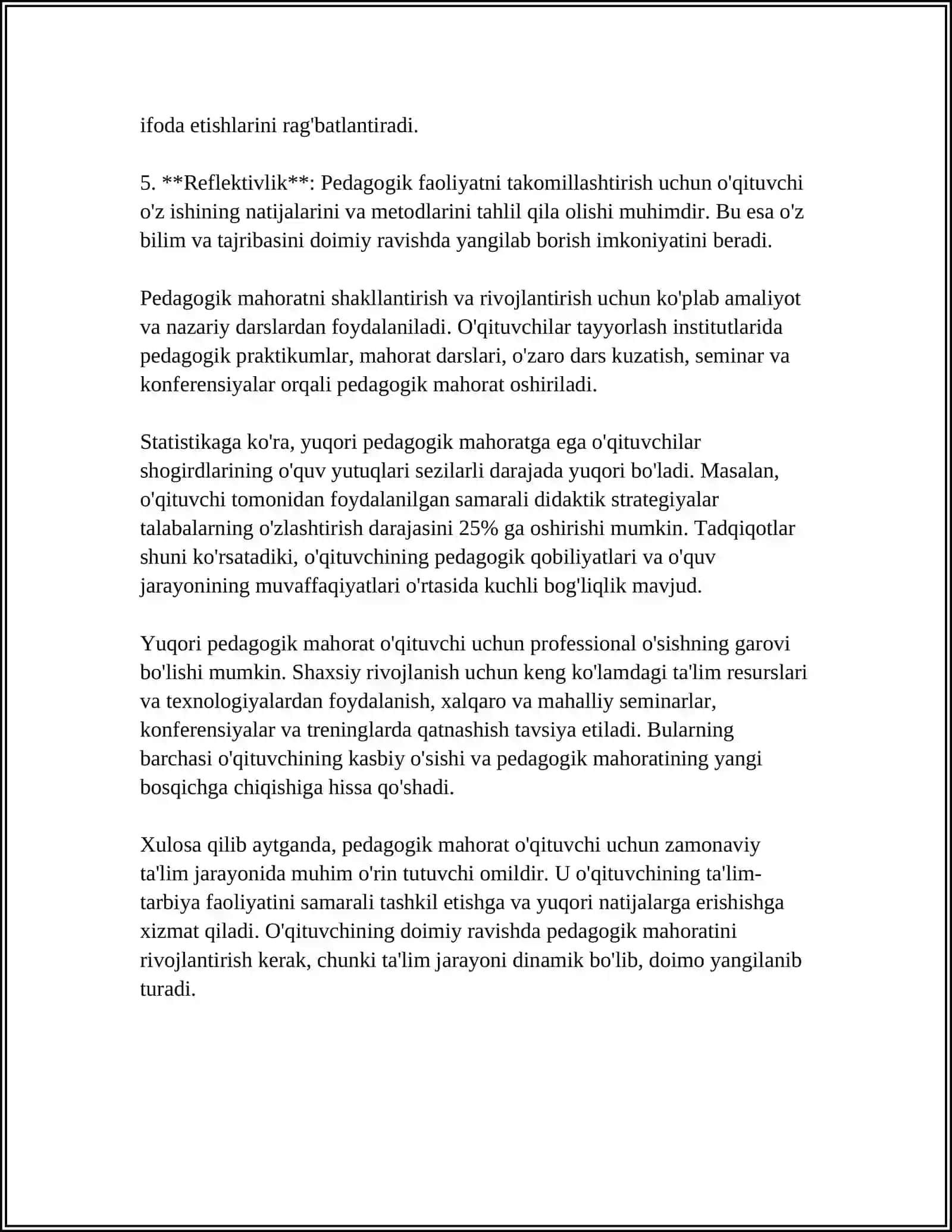 PEDAGOGIK MAHORAT HAQIDA TUSHUNCHA UNING OʻQITUVCHI FAOLIYATIDA TUTGAN OʻRNI 4