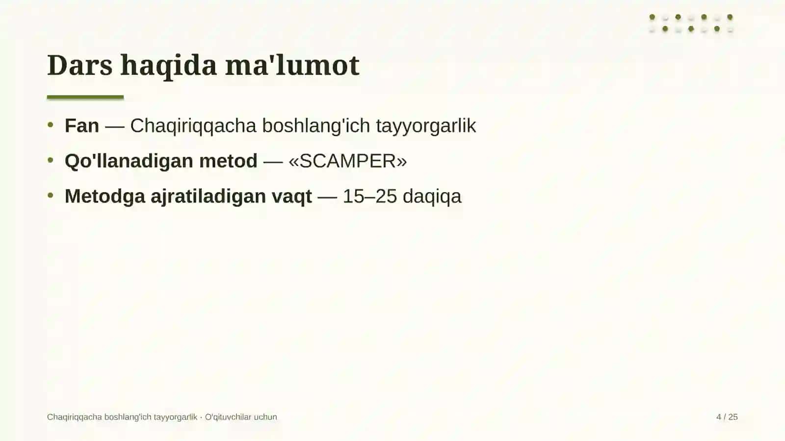 chaqiriqqacha boshlang'ich tayyorgarlik darslarida scamper metodidan foydalanish 2575 4