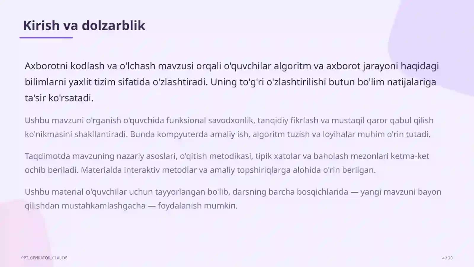 Axborotni kodlash va o'lchash (7-sinf) 4
