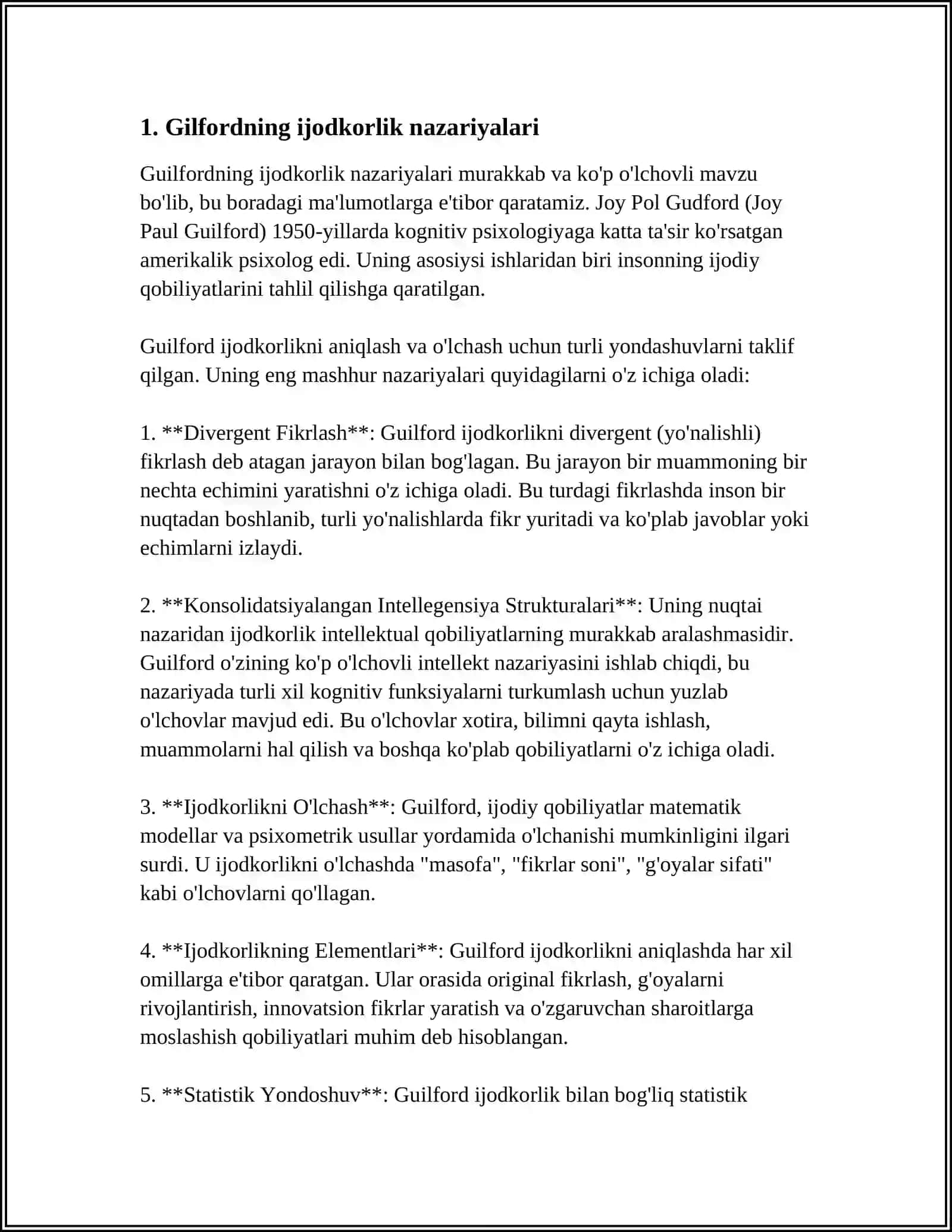 D.J. GILFORDNING IJODKORLIKKA YONDASHUVLARI VA TESTLARI 4