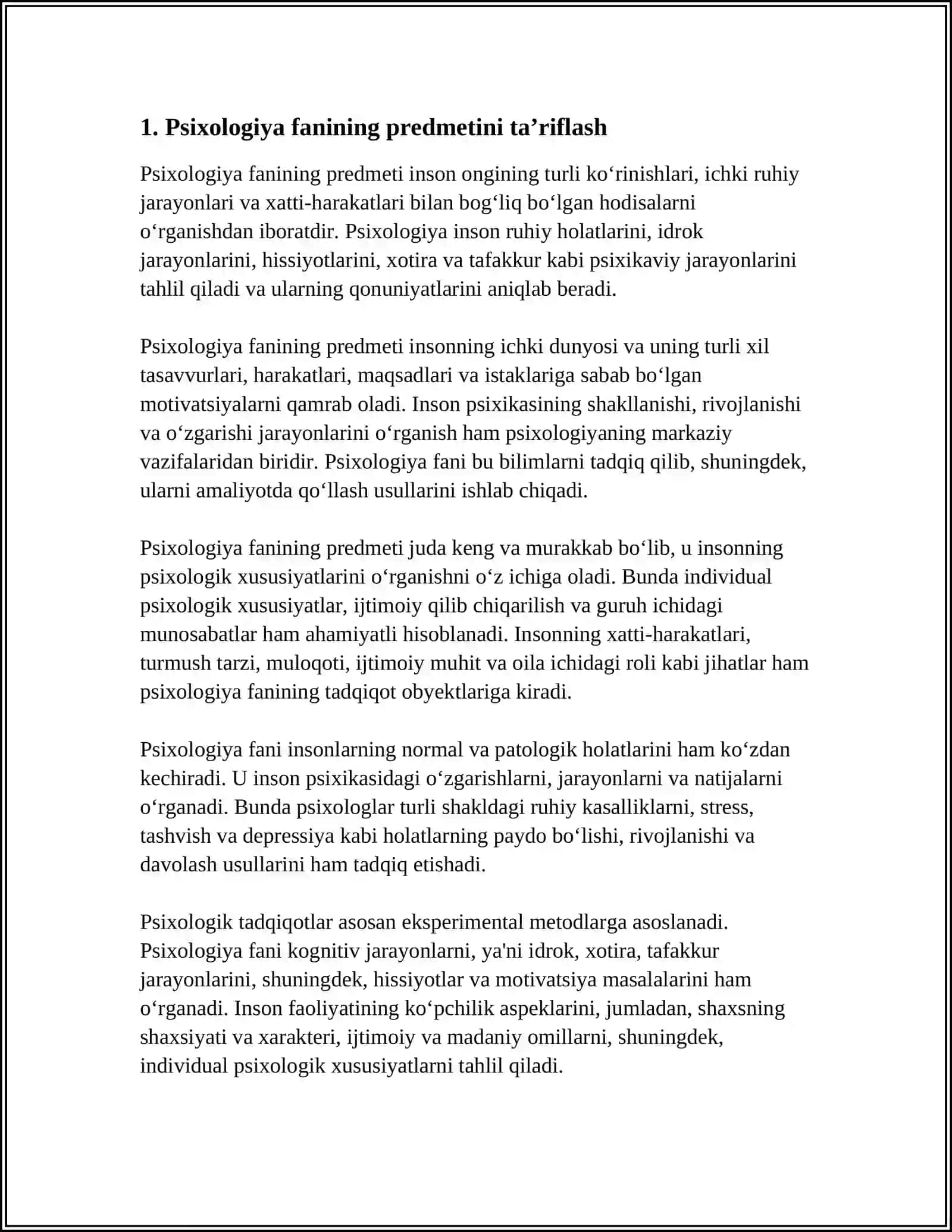 PSIXOLOGIYA FANINING PREDMETI, MAQSADI VA VAZIFALARI 4