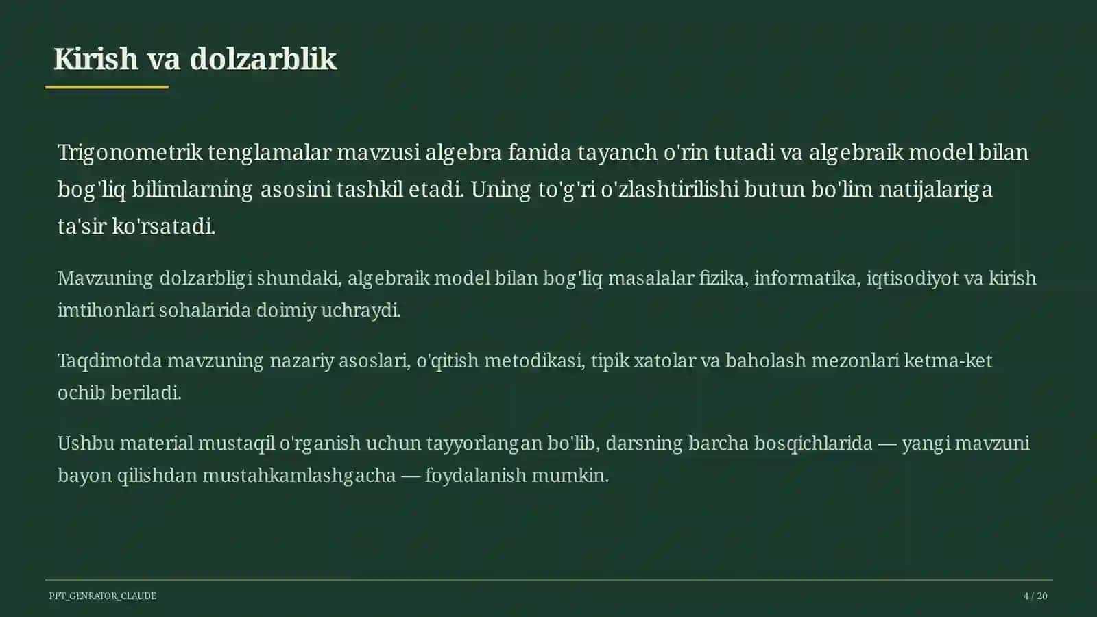 Trigonometrik tenglamalar (10-sinf) 4