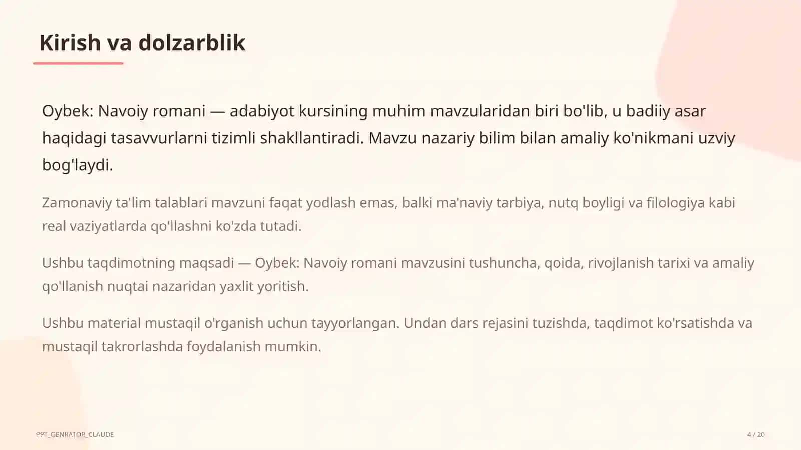 Oybek: Navoiy romani (10-sinf) 4