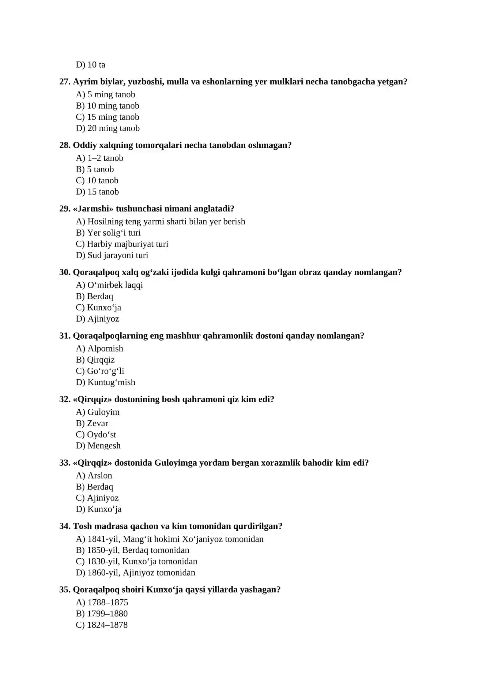 Mavzulashtirilgan testlar | 9-SINF O‘ZBEKISTON TARIXI V boʻlim 4