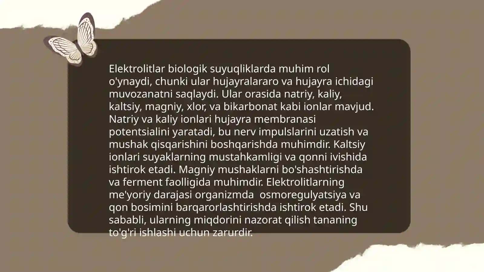 Organizmning biologik suyuqliklari elektrolit va noelektrolit eritmalari sifatida 4