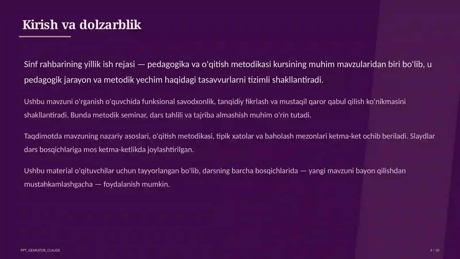 Sinf rahbarining yillik ish rejasi 4