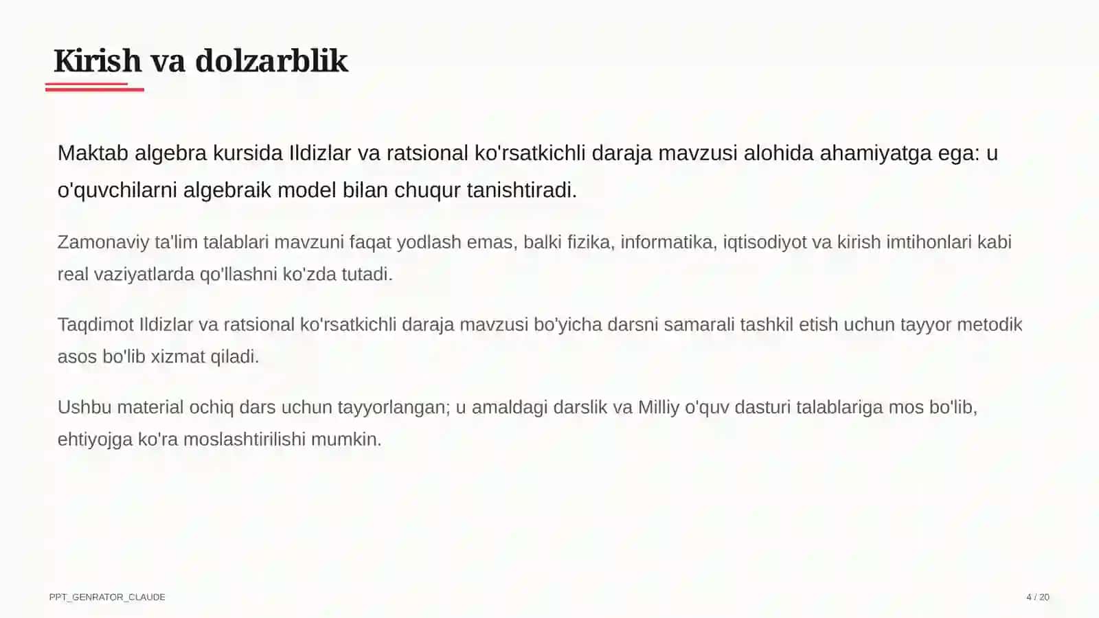 Ildizlar va ratsional ko'rsatkichli daraja (10-sinf) 4