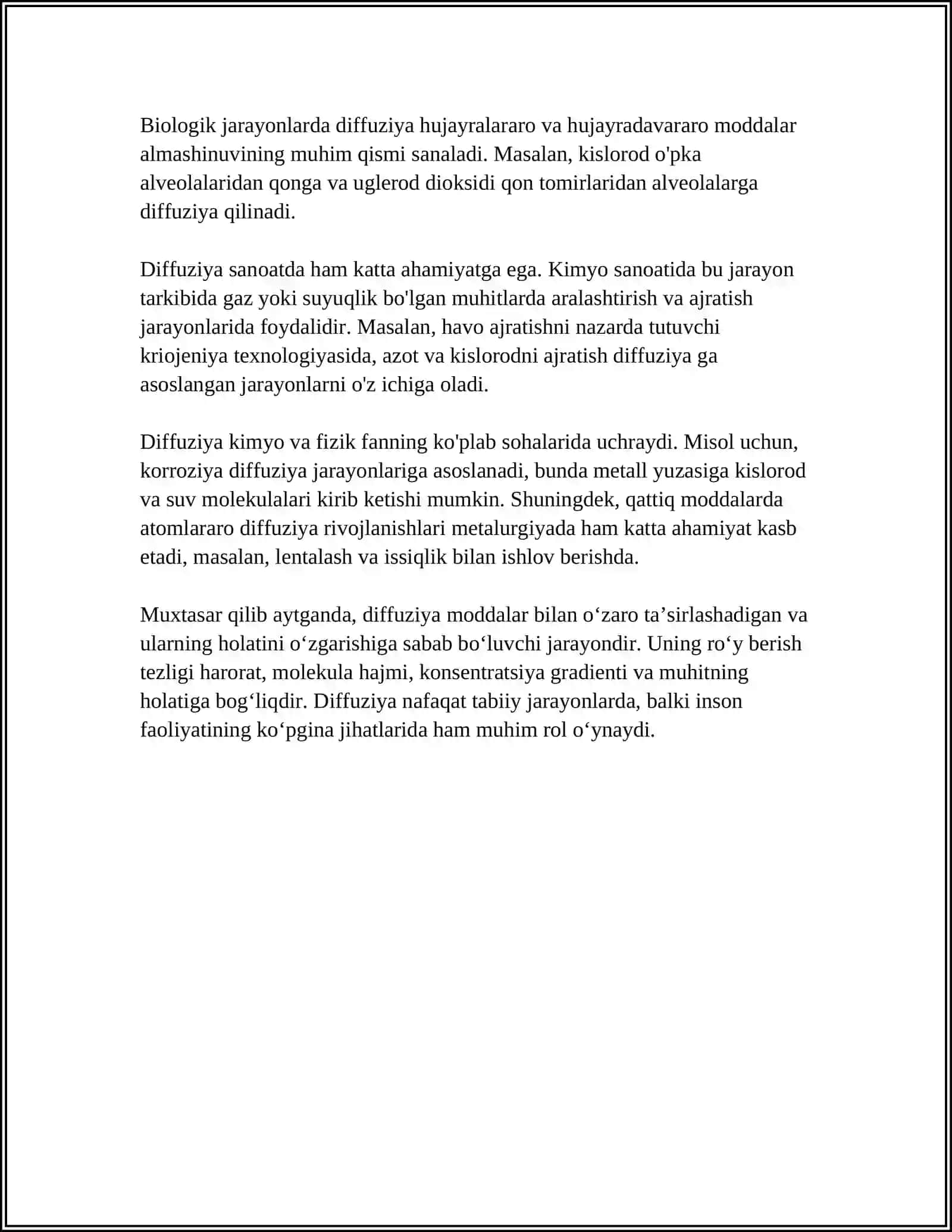 DIFFUZIYA, ISSIQLIK OʻTKAZUVCHANLIK VA QOVUSHQOQLIK FAZAVIY OʻTISHLAR 4