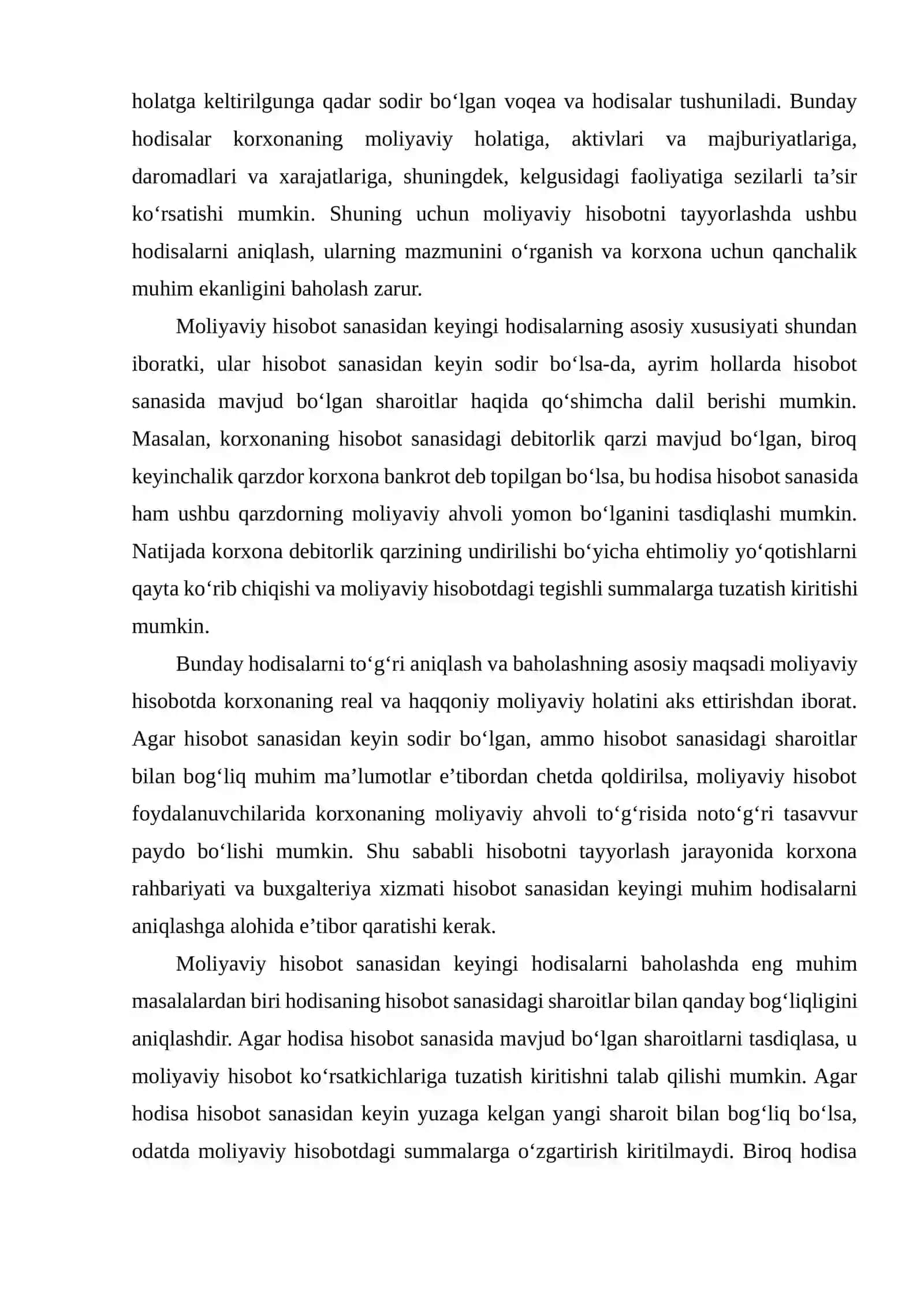 MOLIYAVIY HISOBOT SANASIDAN SO‘NG RO‘Y BERISHI MUMKIN BO‘LGAN HOLATLARNI BAHOLASH 4