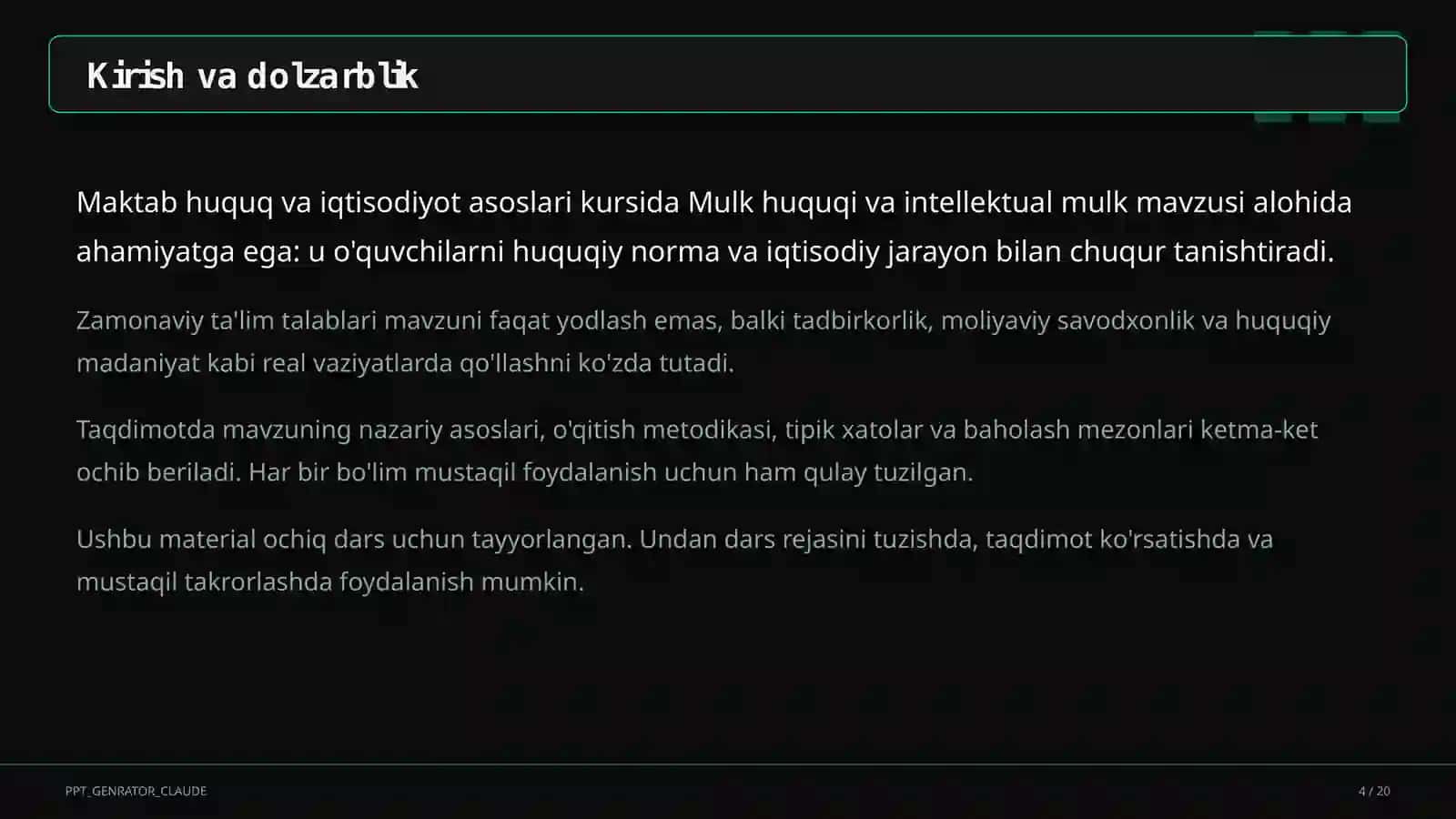 Mulk huquqi va intellektual mulk (11-sinf) 4