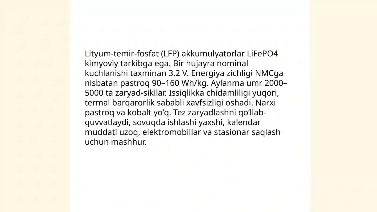 Elektromobillar uchun akkumlyator batareyalari turlari 4