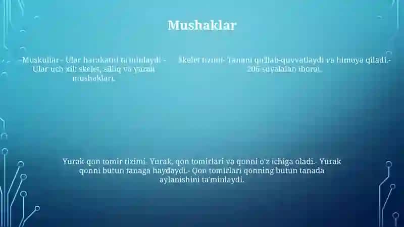 Suyaklar Sistemasi, Muskullar Yurak Va Qon Tomir Sistemalarining Tuzilishi Va Topografiyasi 4