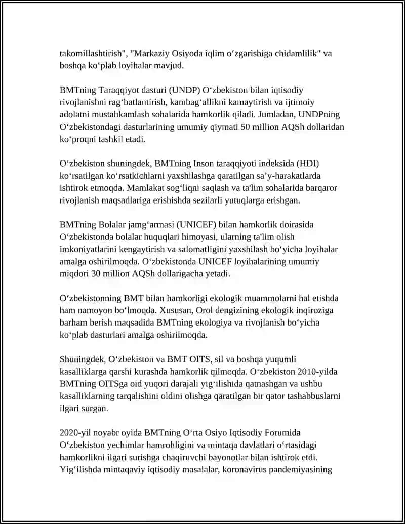 OʻZBEKISTONNING XALQARO TASHKILOTLAR BILAN HAMKORLIGI 4