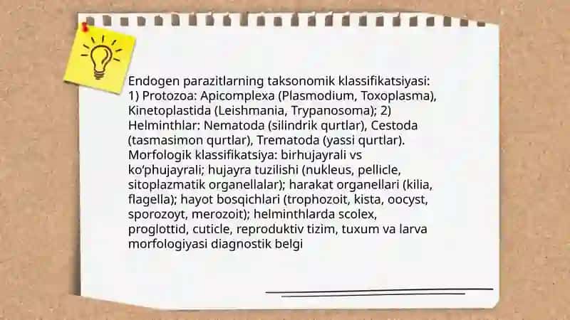 Endogen parazitlar kasalliklar,klasifikatsiyasi,patogenezi,laboratoriya tashxisi 4