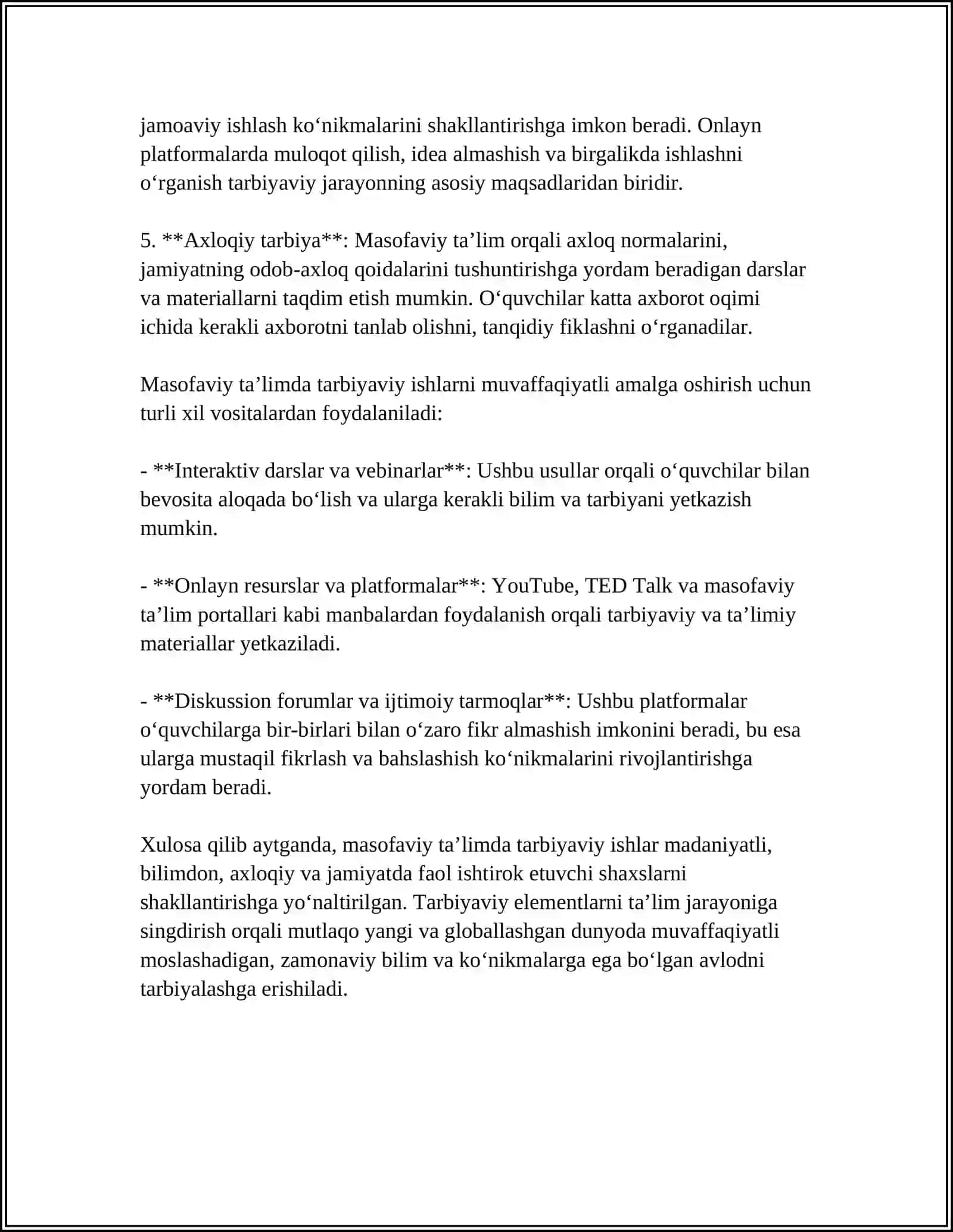 MASOFAVIY TA’LIMDA TARBIYAVIY ISHLARNI TASHKIL ETISH VA BOSHQARISHNING MAZMUN MAOHIYATI 4