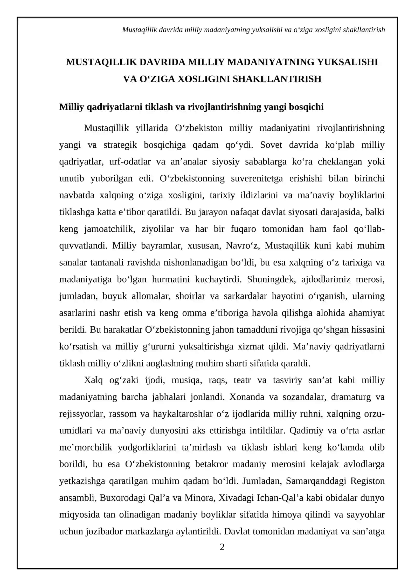 Mustaqillik yillarida O‘zbekistondagi ma'naviy va madaniy taraqqiyot 4