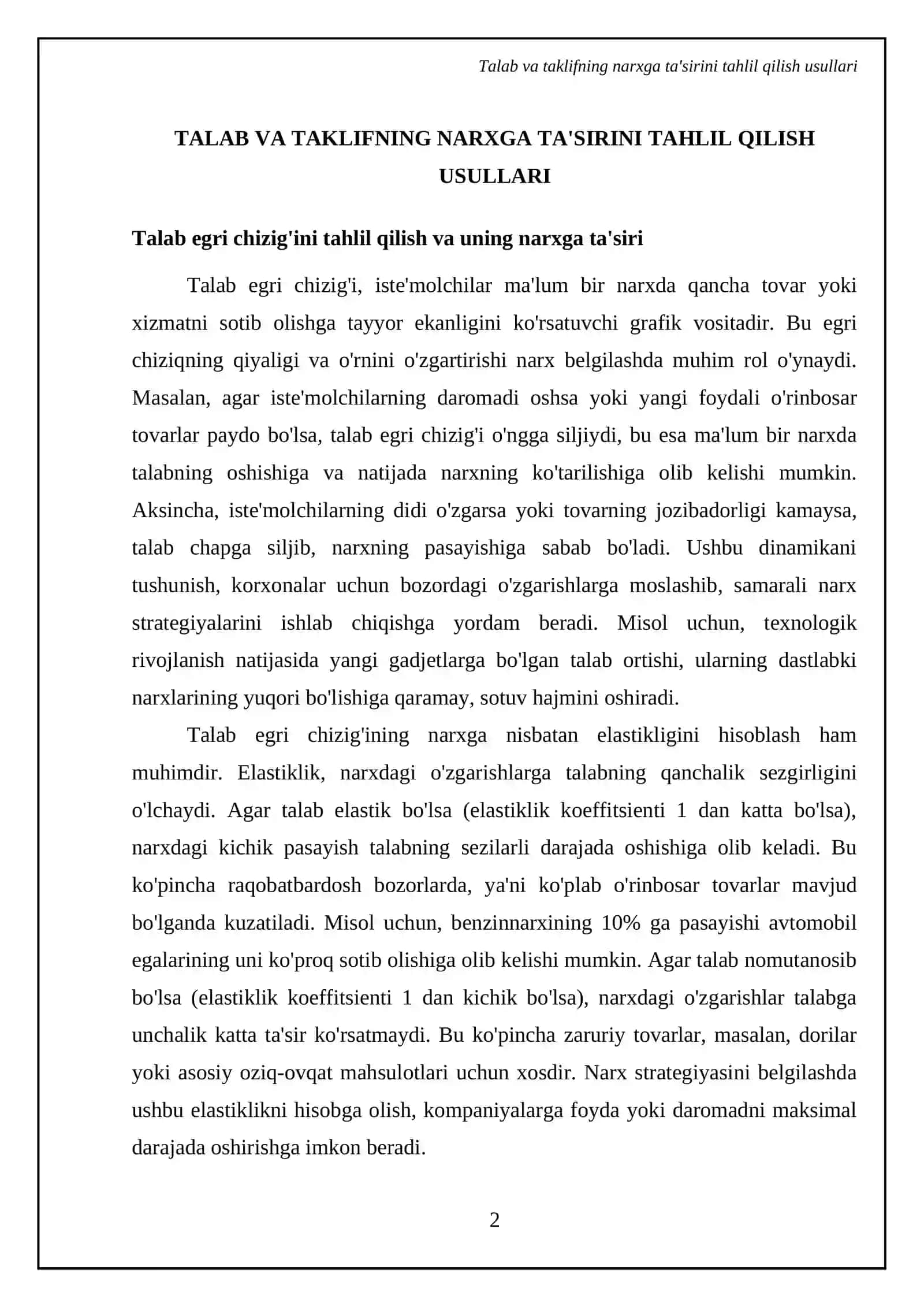 Talab va taklifning narxga ta'sirini tahlil qilish usullari 4