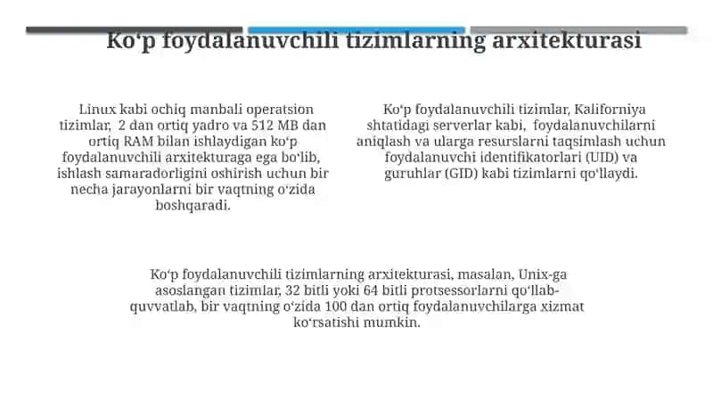 Ko'p foydalanuvchili va ko'p vazifali operatsion tizimlar 4
