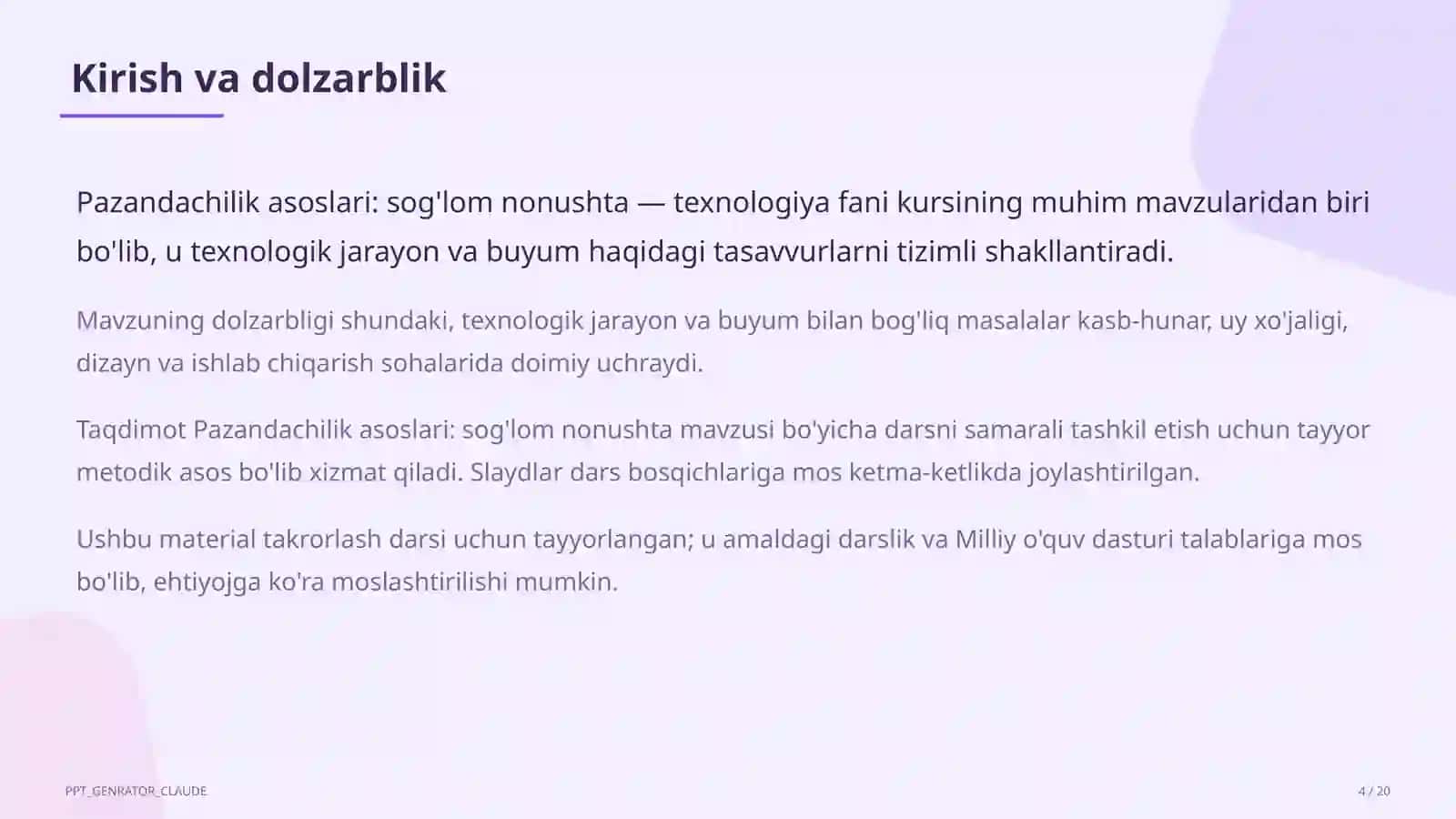 Pazandachilik asoslari: sog'lom nonushta (5-sinf) 4