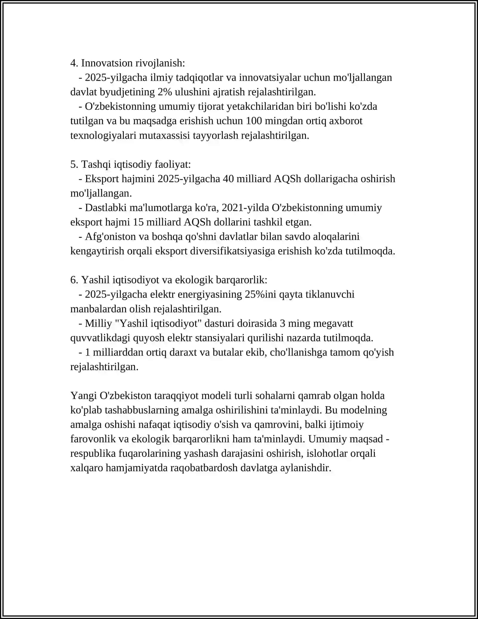 YANGI OZBEKISTON TARAQIYOT STRATEGIYASINING MAZMUNI, MOHIYATI VA YONALISHLARI 4