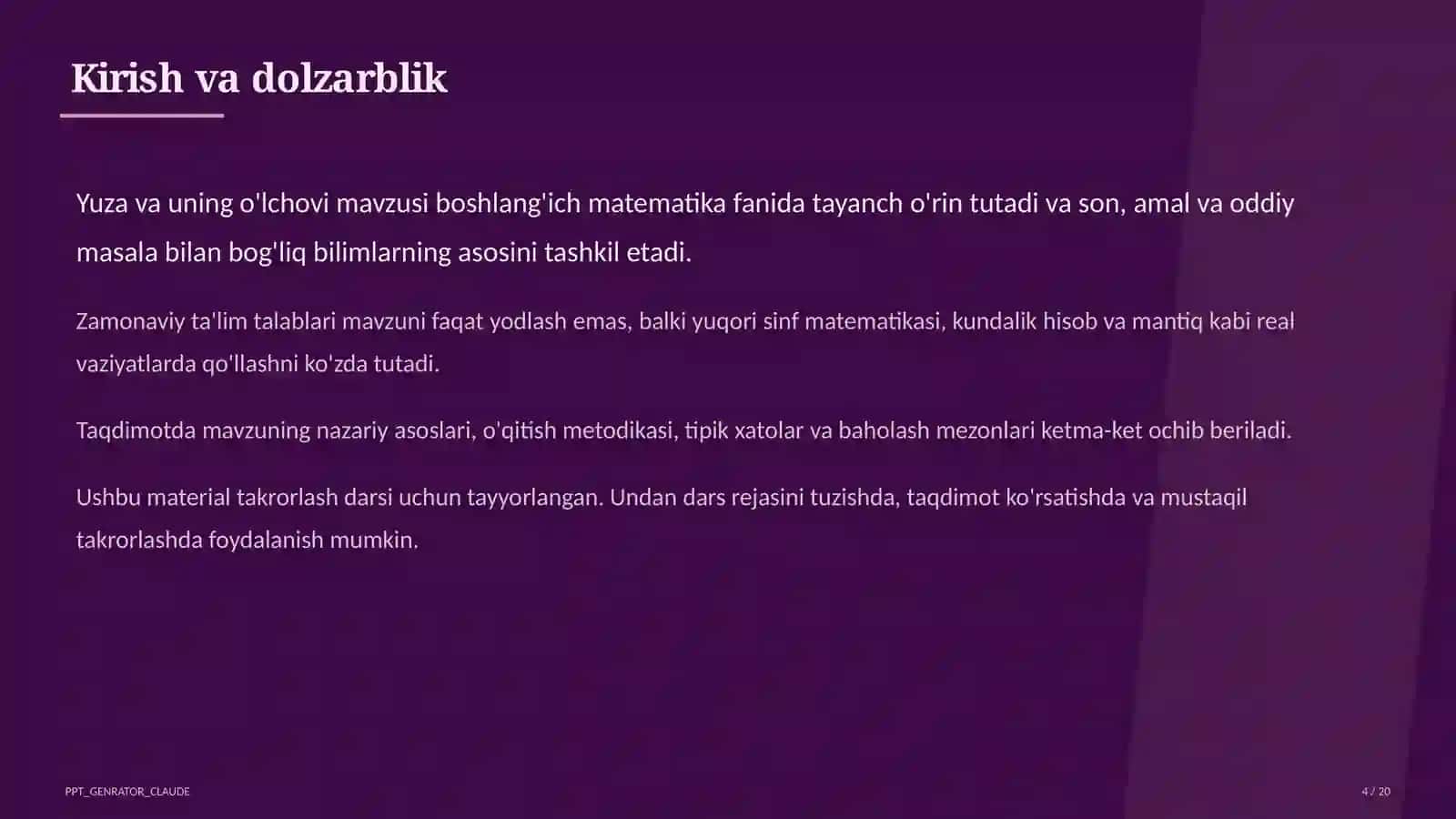 Yuza va uning o'lchovi (3-sinf) 4