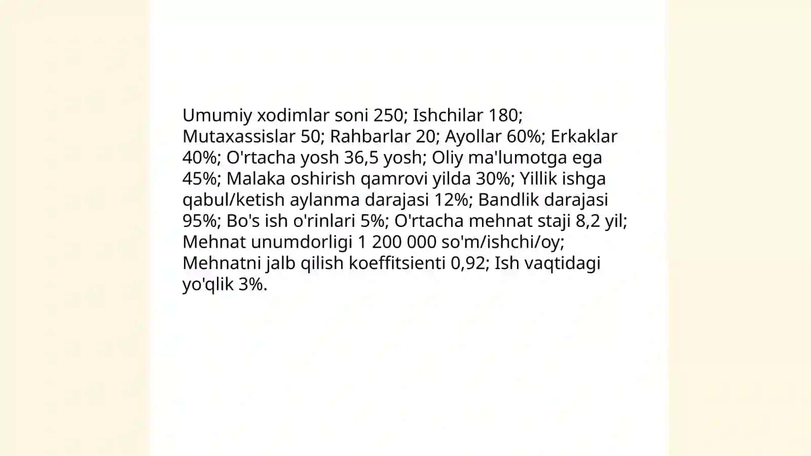Mehnat tashkiloti umumiy holati va strukturasini tahlil qilish 4