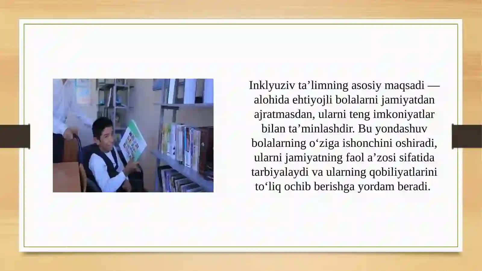 O’zbekiston Respublikasida alohida talimga ehtiyojlar bo’lgan bolalarga inklyuziv ta’lim tizimining joriy etilishi masalalari 4