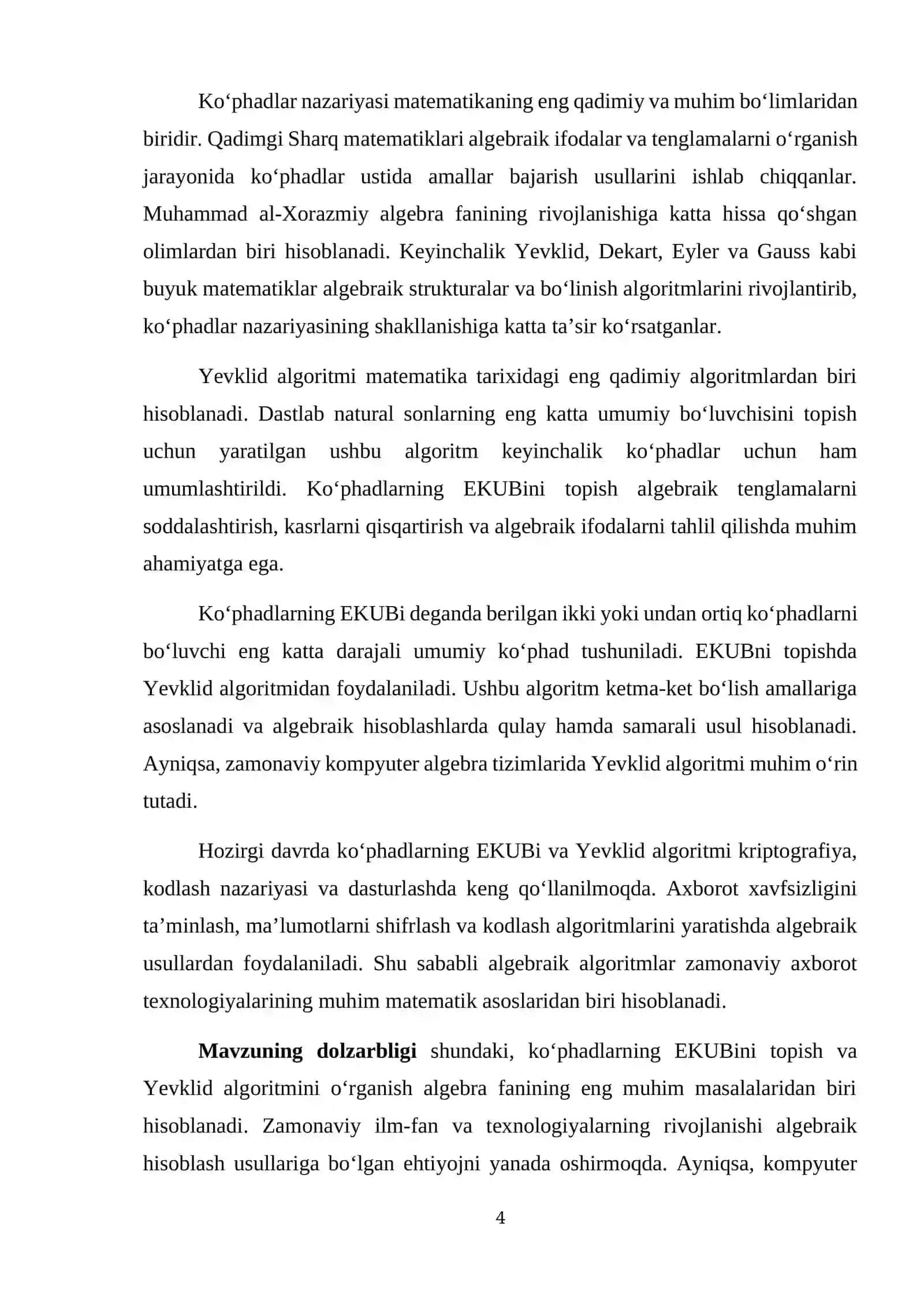 Ko'phadlarning EKUBI va Yevklid algoritmi 4